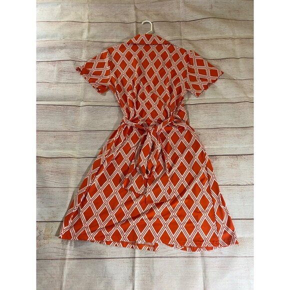 Tracy Negoshain Women's Orange Plaid Short Sleeve Wrap Dress - Large - Picture 9 of 11